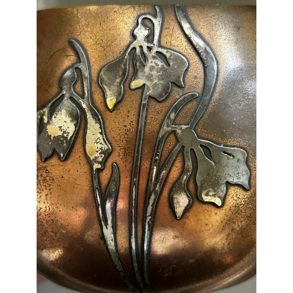 Otto Heintz Sterling Silver on Bronze Floral Round Ball Vase Art Nouveau Deco
